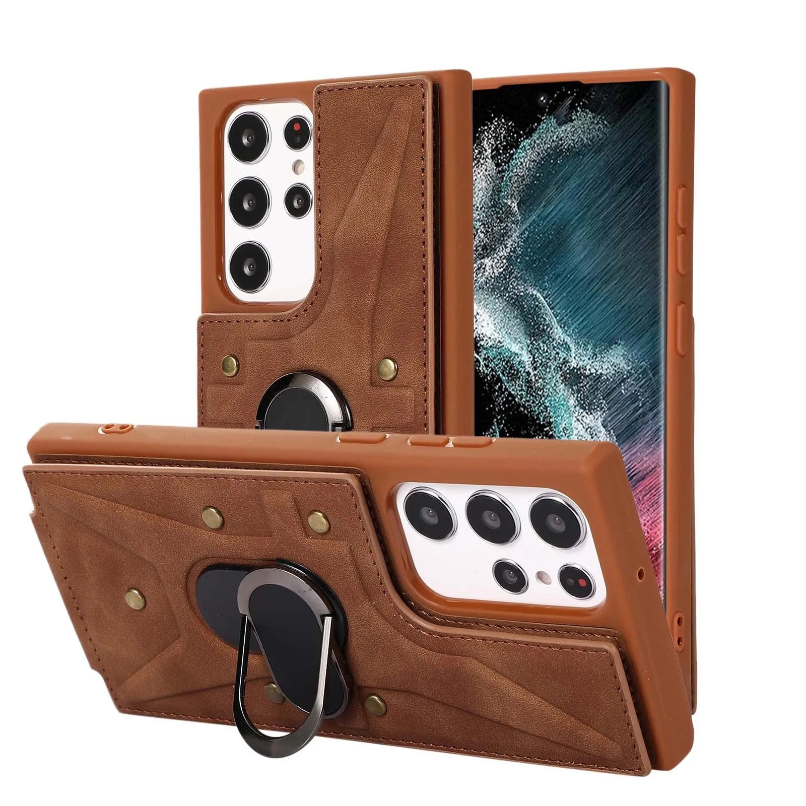 Finger Ring Buckle Multi Card Leather Case Phone Case - Bellarte Enchanté Finger Ring Buckle Multi Card Leather Case Phone Case